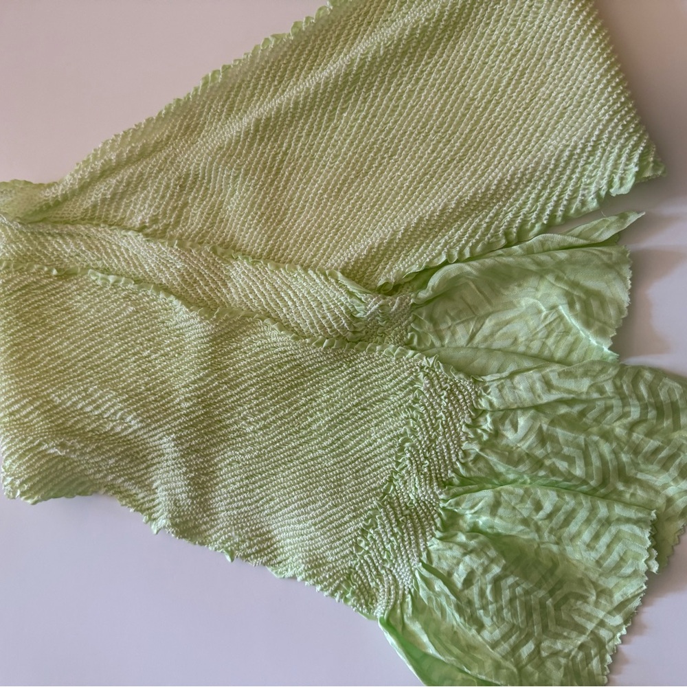 Light Green Textured Scarf /shibori Obiage